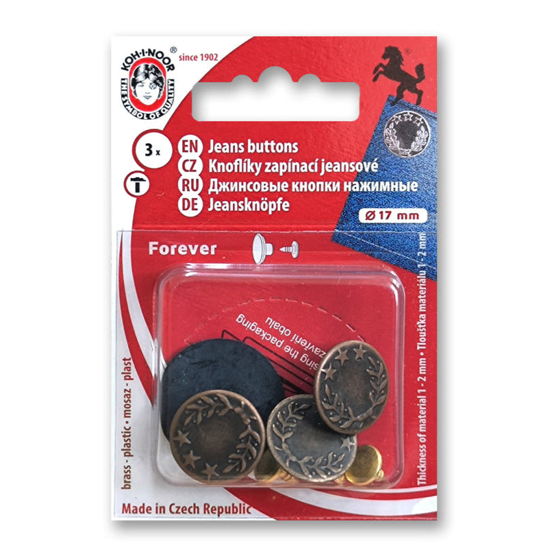 Jeansknapper 17 mm Antik Kobber Koh-I-Noor