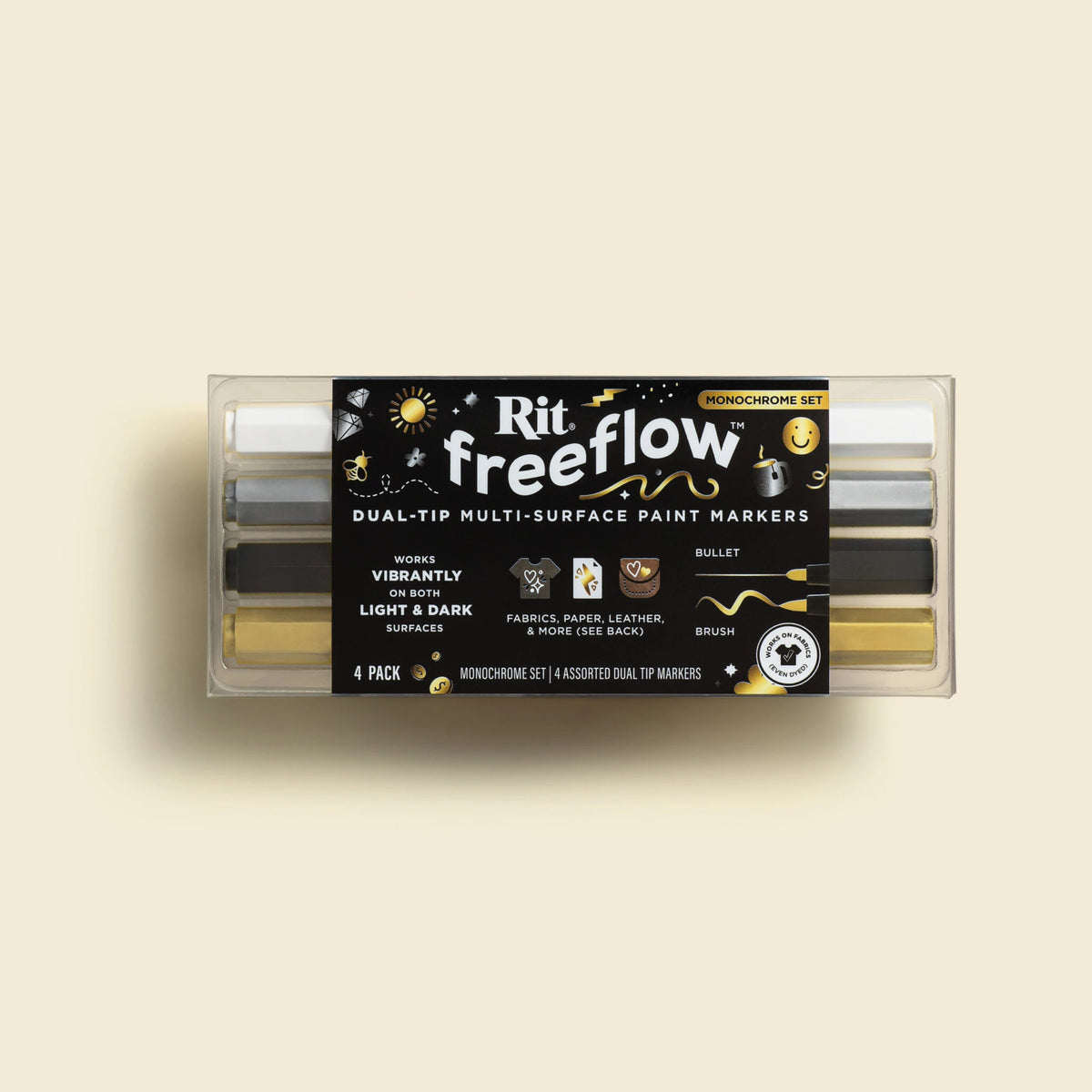 Rit FreeFlow Dual-Tip Markers Monochrome 4-pak