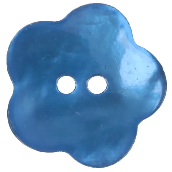Blomsterformet perlemorknap 22,5 mm - Blå