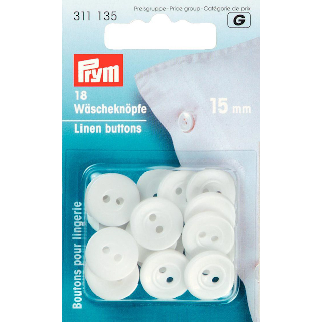 Hørknapper 15 mm Hvide 18-pak Prym