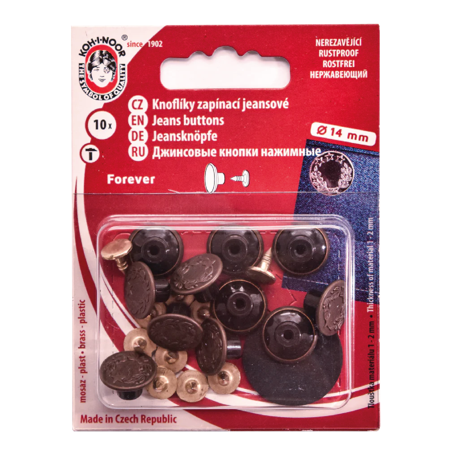 Jeansknapper 14 mm Antik messing Koh-I-Noor